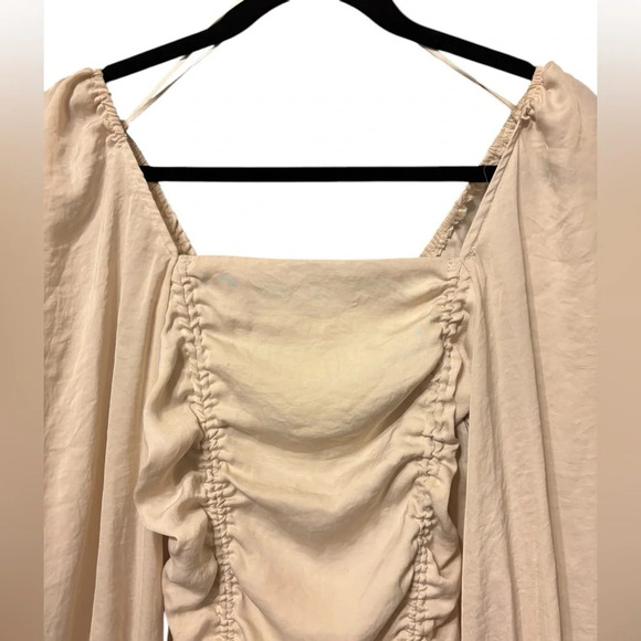 Mable Cream Square Neck Ruched Long Sleeve Bodycon Mini Dress Size Small - Picture 5 of 9